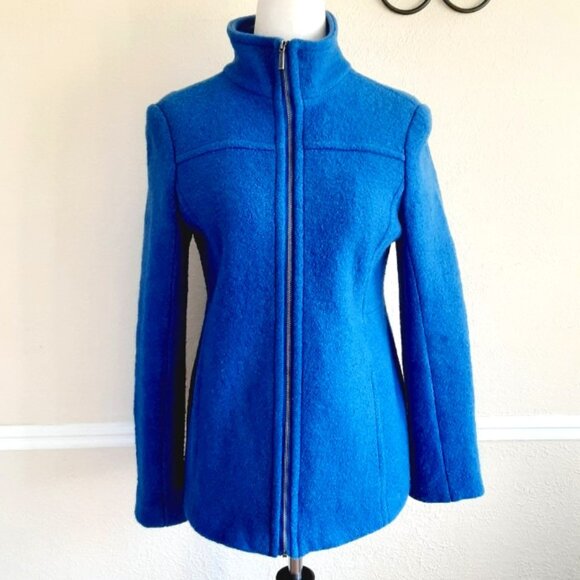Lands End Boiled Wool Pea Coat Cornflower Blue 4P - Picture 6 of 12